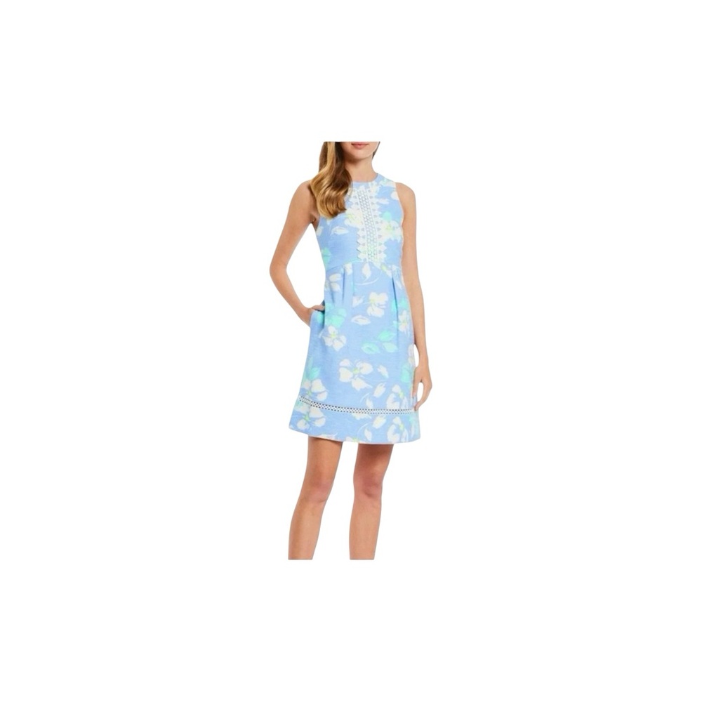 Eliza J Light Blue Floral Lace-Trim Sleeveless Midi Dress Size 6